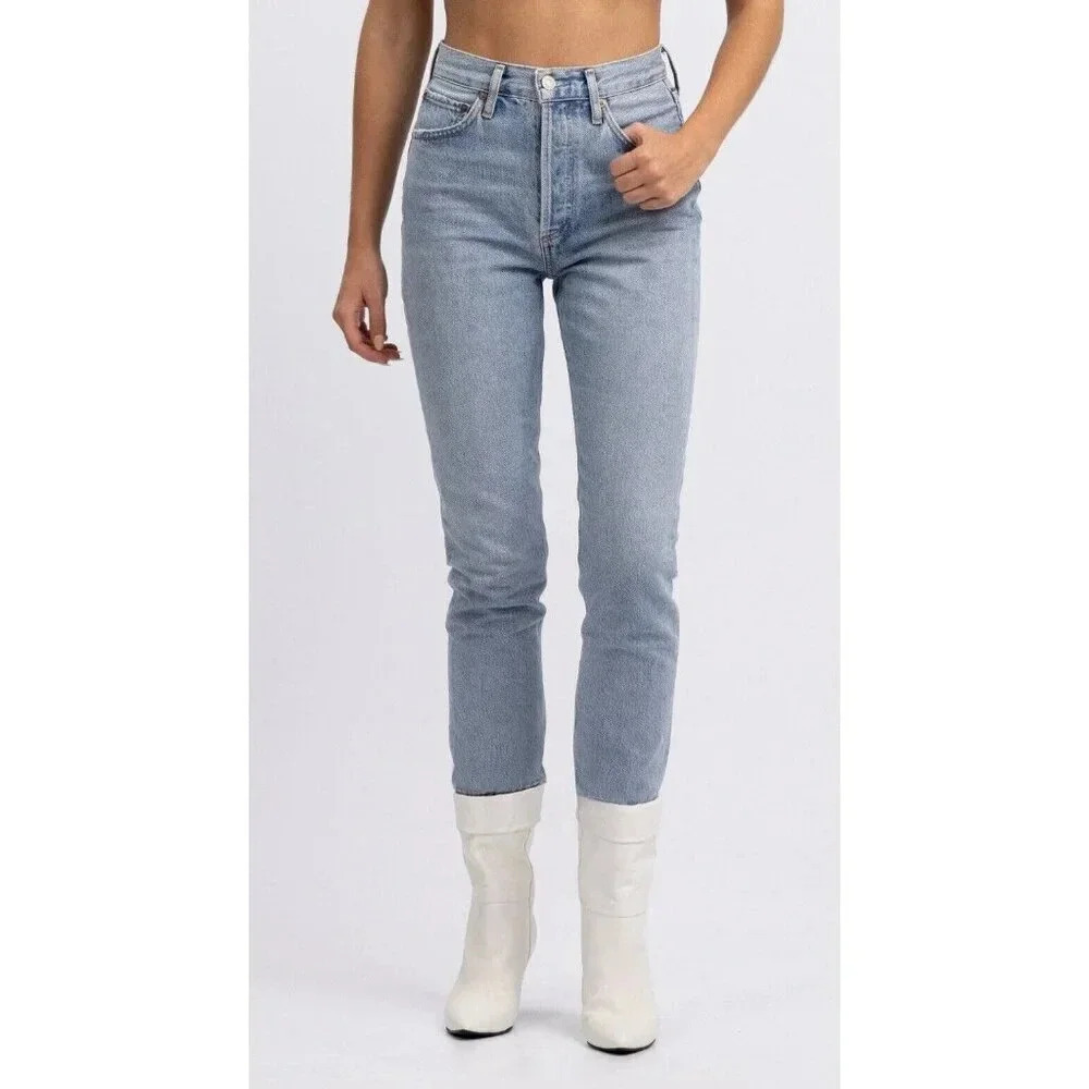 Agolde NWT Riley High Rise Straight Crop Button Fly Shiver Wash Denim Jeans 31